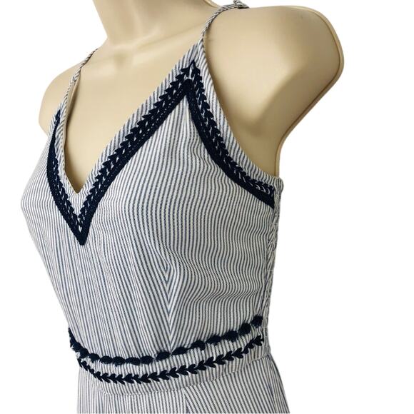 Japna Trendy Blue White Stripe Jumpsuit Dainty Embroidery Wide Leg Palazzo Style - Picture 5 of 16